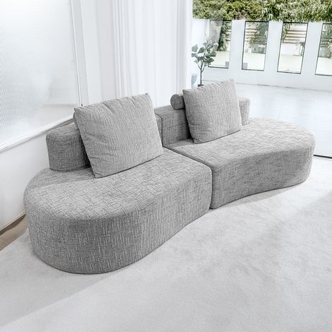 Canapé arc de 250cm 4/5places gris, assise extra profonde de 95cm, revêtement en lin de qualité supérieure, sans assemblage (1/5)