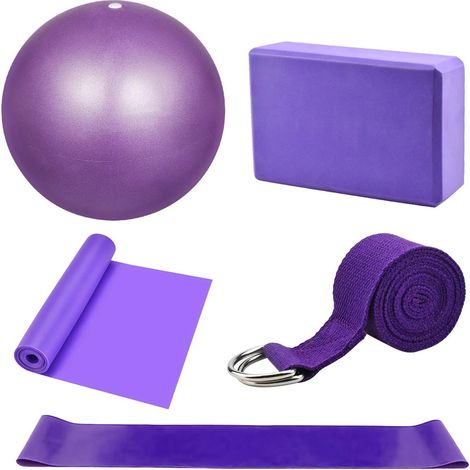Yoga Blocks Yoga Kits Set of 5 Elastic Band Fitness Resistance Band Elastic Bodybuilding Long Strap Yoga Ball Fitness Yoga Block Set for Fitness Exercises Pilates Yoga (1/5)