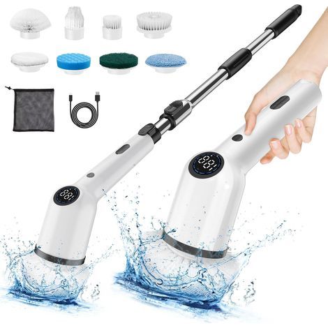 FENOPLASTICABrosse de nettoyage électrique sans fil avec 9 têtes de brosse interchangeables, 3 vitesses de rotation, brosse rotative électrique pour salle de bain, cuisine, voiture, vitres, roues (1/4)