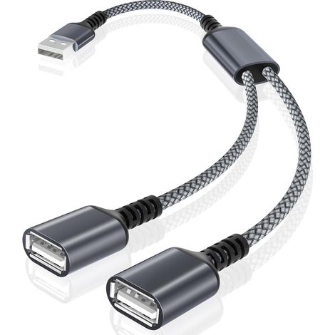 Câble USB Répartiteur 0.3M,Type A Mâle vers 2 Femelle Splitter Multiprise Y Cordon Double Port Hub Chargeur 2 en 1 Rallonge Nylon Split Adaptateur pour Voiture,PC,PS4 PS5,Xbox One X/S (1/5)