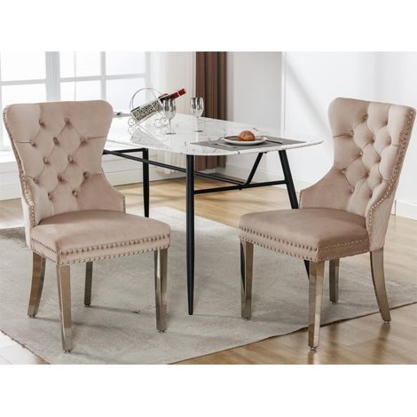 Lot de 2 chaises en velours avec pieds métallique - Beige (1/5)