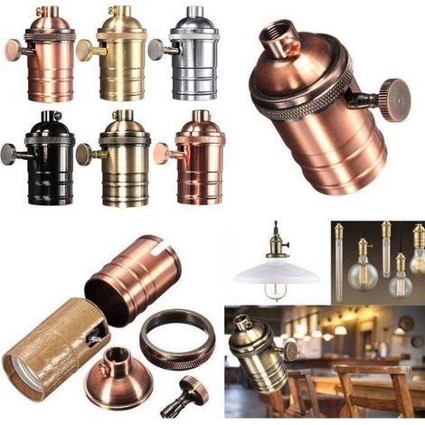 Douille Lampe - Douille E27 Avec Interrupteur Marche Arrêt - Style Rétro Bronze Antique - 72 x 34 mm - Laiton Vieilli - 1 Pièce (1/5)