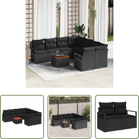 vidaXL Poly-Rattan - Gartensofa-set mit Kissen 9 pcs Schwarz Poly-Rattan (1/5)