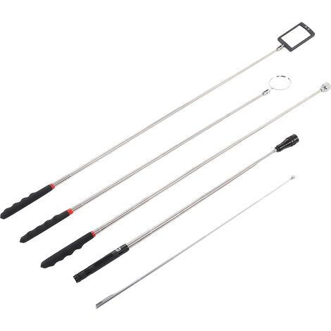 Lot de 5 tiges magnétiques télescopiques avec miroir et lampe LED pour attraper vis et écrous (1/5)