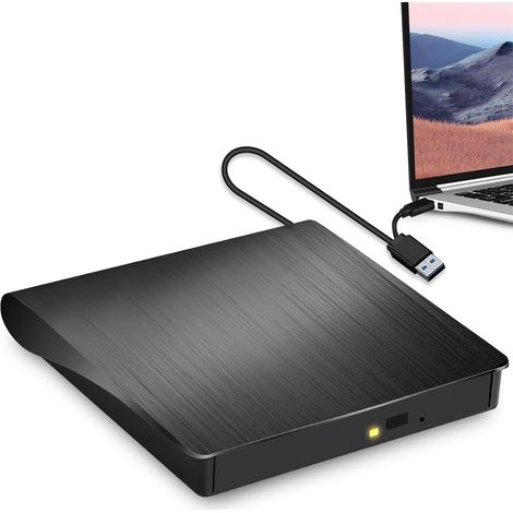 Lecteur DVD Externe USB 3.0 et Type-C - Pour Gravure et Lecture de Disques - Compatible Windows Mac Linux - 1 Pièce
