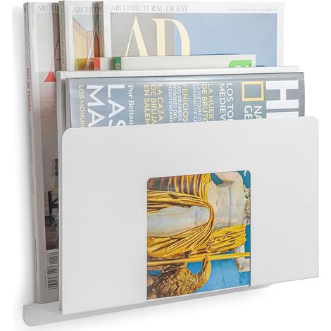 Porte-revues mural Organiseur de bureau pour magazines, classeur, papier A4, feuilles A4, cuisine, fournitures de bureau, entrées d'entrée, étagère de salle de bain blanc (1/4)