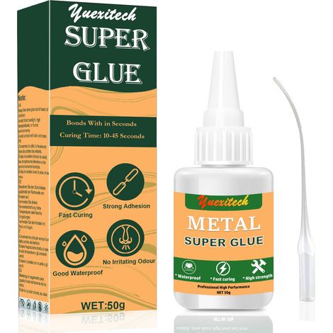 Colle instantanée pour métal extra forte 50 g - Transparente, séchage rapide, résistante à la chaleur et à l'eau, métal sur métal, pour acier, zinc, aluminium et plus encore (1/5)