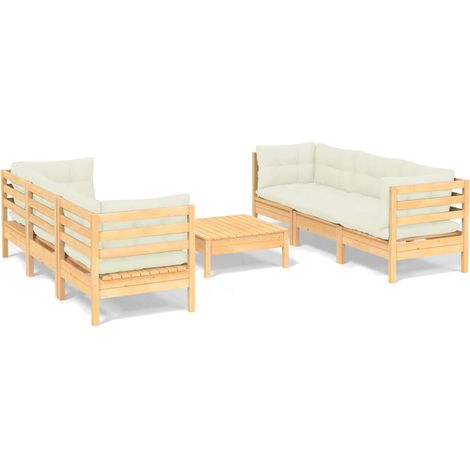 Muebles de jardín 7 piezas cojines madera de pino color crema vidaXL (1/5)
