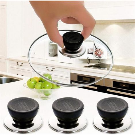 Bouton De Couvercle De Casserole - Acier Inoxydable Et Plastique PP - Universel Pour Trou De 6 À 10 Mm - Noir - Lot De 10 (1/4)