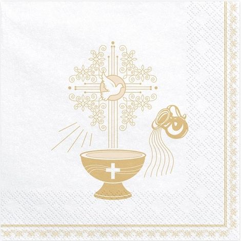 Servilletas para Santo Bautismo, 33x33cm, color dorado, 1 paquete. (1/2)