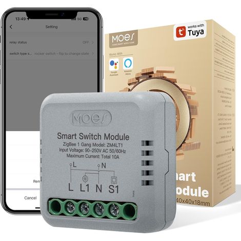 Zigbee Interrupteur d'éclairage encastré, mini module de relais intelligent (nécessite conducteur neutre et passerelle Zigbee), compatible avec et 1 voies (1/5)