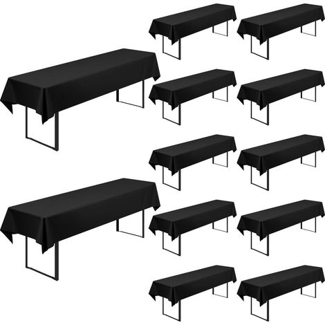 12x Housses de table de bière 250x100cm Noir, lavable, infroissable, polyester