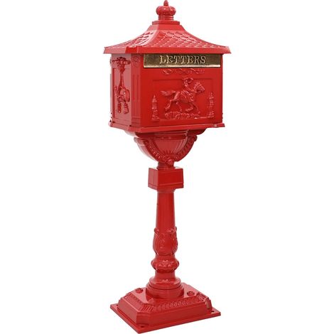 Standing Mailbox Red 42.5 x 29.5 x 117 cm Cast Aluminum vidaXL