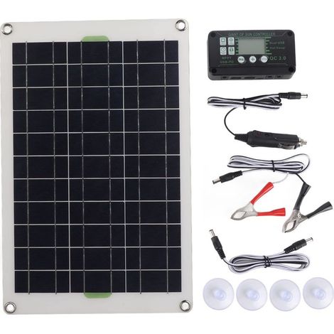 Kit de panel solar de 50 W, panel solar monocristalino de alta eficiencia de 12 V/24 V con controlador de 30 A, kit portátil impermeable de mantenimiento y carga para panel solar. (1/5)