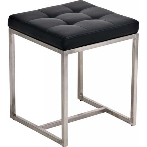 Tabouret bas en synthétique noir pieds acier inoxydable brossé mat classique et pratique 100001065 (1/3)