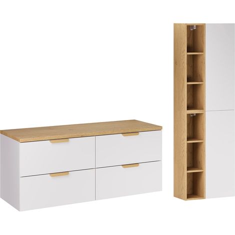 Doppelwaschtisch und Hängesäule 120.6cm Oria mit 4 Schubladen, Weiß (1/5)