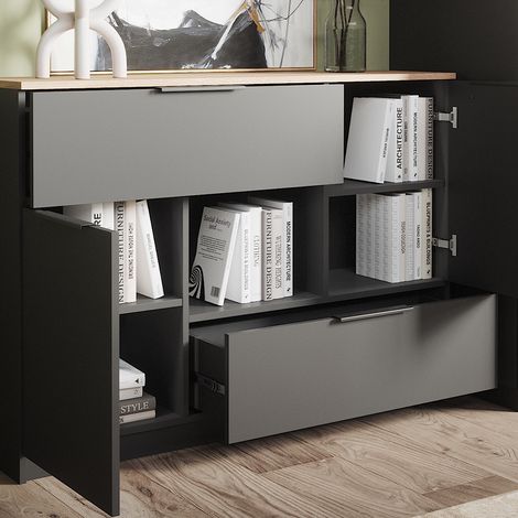 Credenza Betti, Antracite, 120 x 83.6 cm 2x porta, 2x cassetto e 1x scomparto aperto, Vicco (1/5)