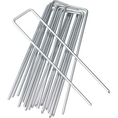 BUNTHAUS PA Picchetti da giardino in acciaio zincato per impieghi gravosi da 15 cm, picchetti di fissaggio per tessuto barriera contro le erbacce (10, argento) (1/4)