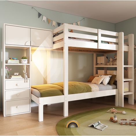 CHICFURN Letto a castello bambini 90x200 cm bianco con contenitore, luce LED, senza materasso (1/5)