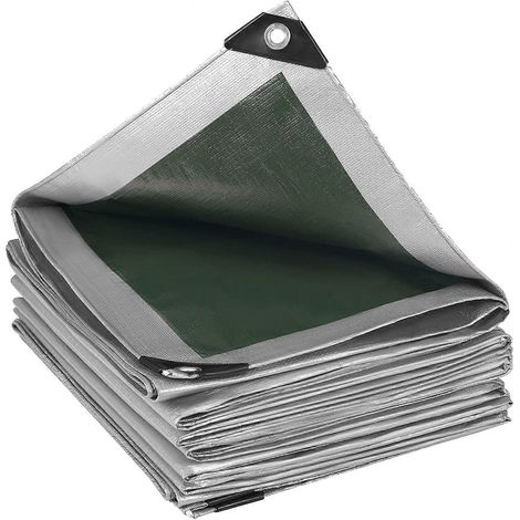 Bâche en polyéthylène, résistante aux intempéries, pour le camping, les piscines et les tentes de voiture, grise/verte, imperméable, indéchirable, 3 x 3 m (1/4)