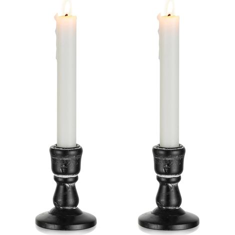 2 pcs Bougeoir, Bois Massif Noir, Design Rustique, Porte Bougie, Pour Mariage Noël Maison