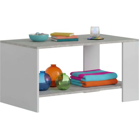 Table basse de salon Mira couleur ciment blanc avec plateau en mélamine 90 x 50 x 45,6 cm