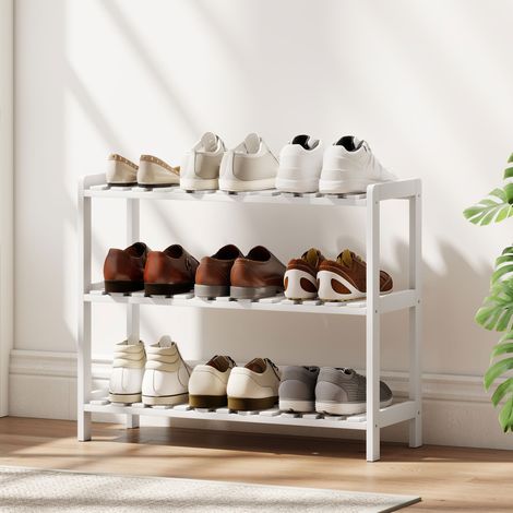 Schuhregal, 3-stöckig, Lattenrost, Kiefernholz, 70 x 26 x 57,5 cm, weiß