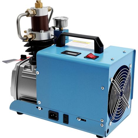 Compresor de aire, compresión de dos etapas, separador de agua y aceite, azul y plateado. (1/2)