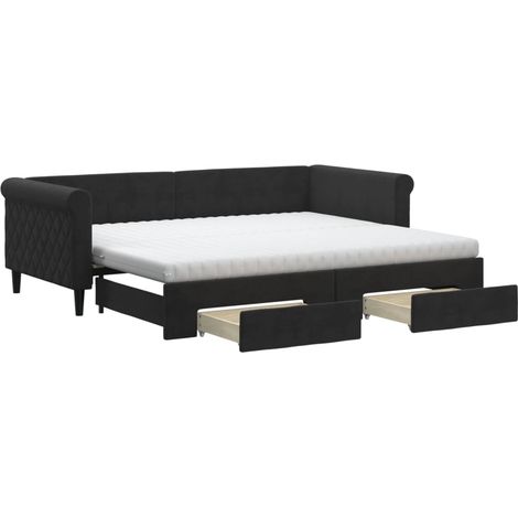 Maison Exclusive - Lit de jour avec gigogne et tiroirs noir 90x200 cm velours