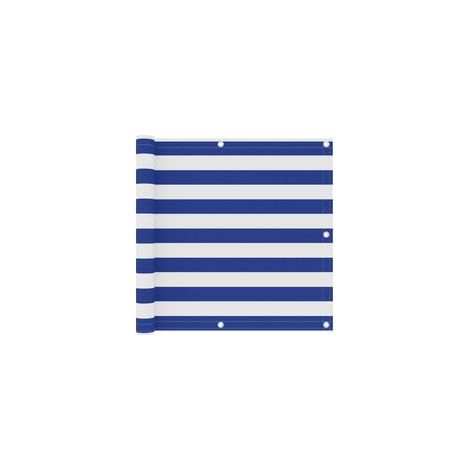 Paravent de balcon, blanc et bleu, 90 x 500 cm, tissu Oxford - Crezuo (1/4)