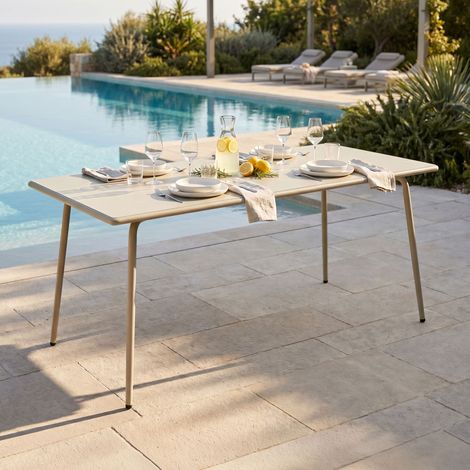 Table de jardin 180x90x73 cm en métal beige - BACA (1/5)