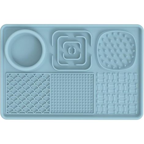 Tapis à lécher en silicone à alimentation lente pour chats et chiens, design antidérapant, facile à rincer et à nettoyer (bleu)