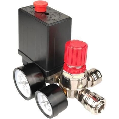 Druckschalter für Luftkompressoren, 6,35 mm, 220 V, Sicherheitsventil-Steuerregler mit 90-120 PSI Manometern zur Druckregelung (weiß)