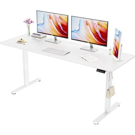 Elektrischer Schreibtisch 170x60cm höhenverstellbar Weiß mit Haken (1/5)