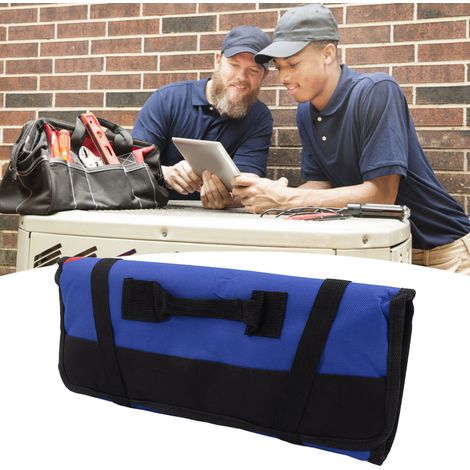 Sac à outils portable multifonctionnel, sac de rangement pour quincaillerie en tissu Oxford épais, sac d'électricien, bleu (1/5)