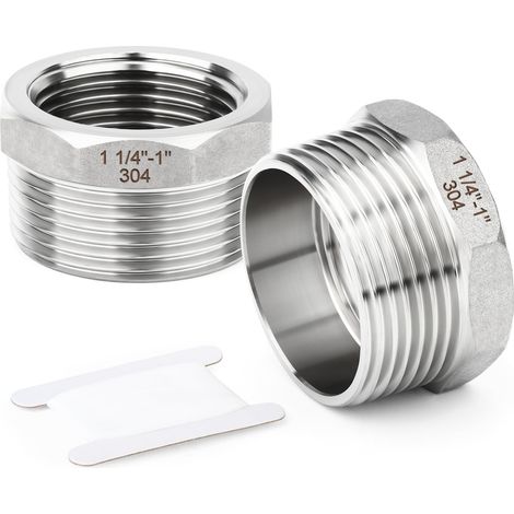 2 pièces de douille hexagonale réductrice en acier inoxydable 304, 1-1/4" BSP mâle x 1" BSP femelle, adaptateur de tuyau réducteur, pour l'eau, l'huile, l'air et le gaz (1/5)