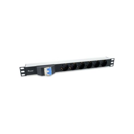 REGLETA ALIMENTACION ALUMINIO RACK 19 1U 6 TOMAS TIPO SHUCKO EURO CON MAGNETOTERMICO CABLE 1.8m