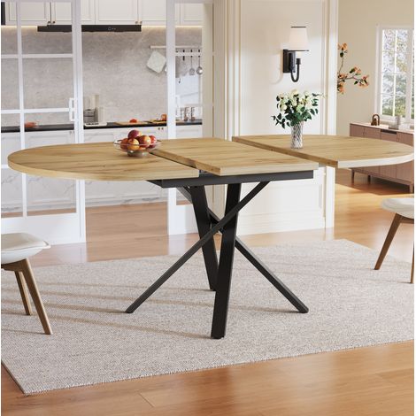 Tavolo da pranzo allungabile 100-140 cm rotondo/ovale, base a X in metallo, MDF effetto legno (1/5)