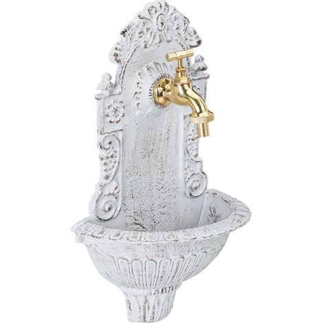 Fontana da parete per esterni in stile antico 40 x 24,5 x 13 cm con pratico rubinetto decorazione da giardino in alluminio fuso grigio 130008729