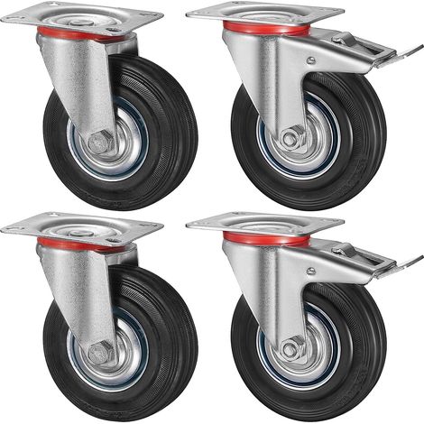 LIFERUN 4 Stück Schwerlastrollen 160mm Lenkrollen Transportrollen mit bremse bis 600kg Palettenrollen Rollen für Möbel 360° Drehbar Kein Geräusch(2 Bremsrollen, 2 Lenkrollen) (1/5)