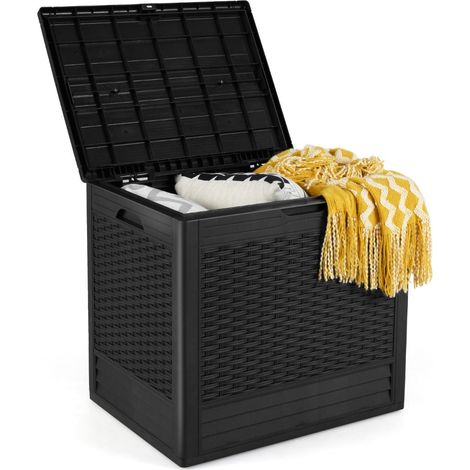 Cassapanca da esterno 58 x 43,5 x 53 cm con coperchio chiudibile a chiave tavolino laterale di design in PP nero 200011483