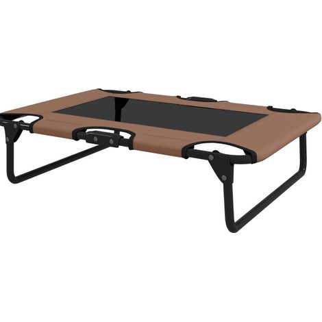 Lit surélevé pliable pour chien en tissu Oxford café 75 x 51 x 18 cm (1/5)