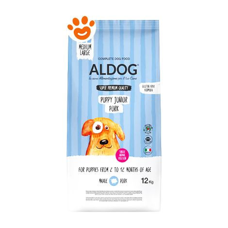 Aldog Dog Puppy-Junior Monoproteico Maiale Medio-Grande - Sacco 12 Kg - Cibo Secco Cani
