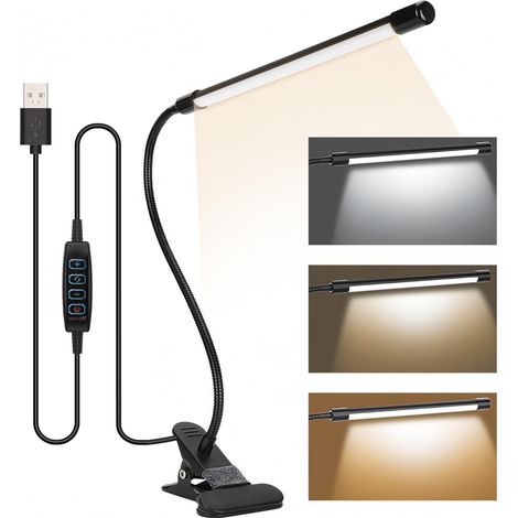 Lampe de bureau à clipser et 3 modes d'éclairage - 10 modes d'éclairage - Luminosité variable - Livre de soins des yeux réglable pour la lecture, les études, le travail, l'éclairage de (1/5)