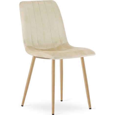 Sedia Lava - velluto beige chiaro / gambe color legno x 1
