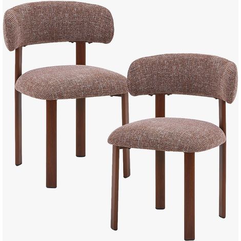 EFILIA Lot de 2 chaises en tissu marron pieds couleur bois foncé (1/5)