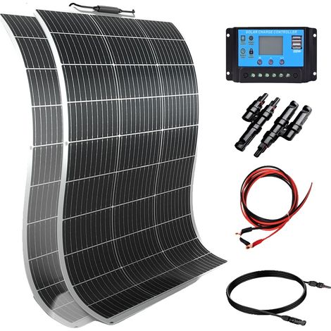 Kit de Système de Panneaux Solaires, Construction Monocristalline, Installation Facile, kit 12V 24V 200W (1/2)