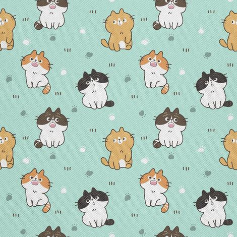Telas decorativas para exteriores estilo oxford con estampado de gatos y huellas. (1/5)