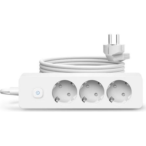 Regleta triple con enchufes planos conmutados, bloque de enchufes de 3 vías, 230 V, cable alargador de 1,8 m, color blanco (1/4)