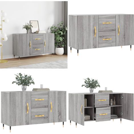 Sideboard Grau Sonoma 100x36x60 cm Holzwerkstoff - Holzwerkstoff - Metallbeine (1/5)